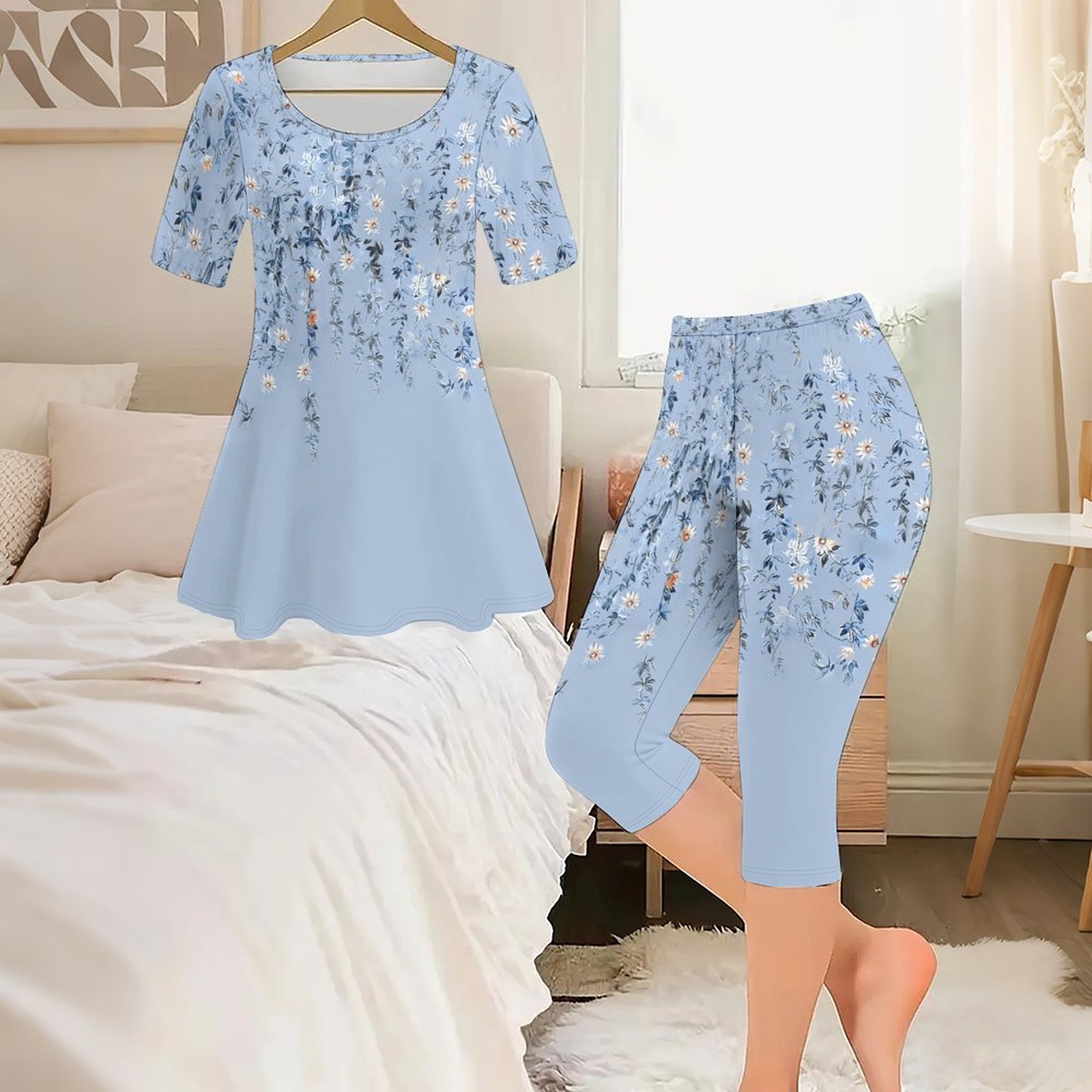 Romper Floral Print - Conjunto Vintage de 2 Peças para